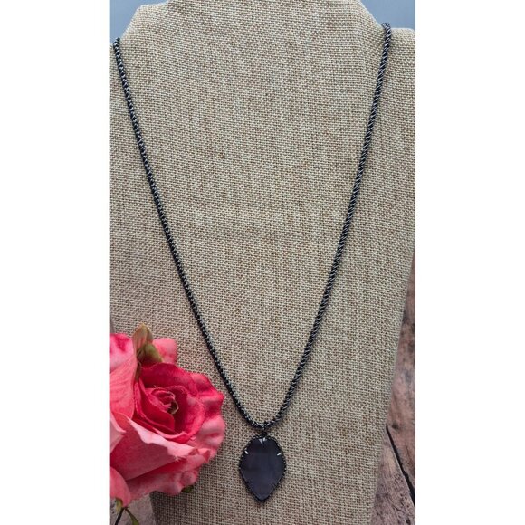 Kendra Scott Rare Slate Cats Eyes Gunmetal Corla Necklace Long Chain 30"  MINT - Picture 2 of 14